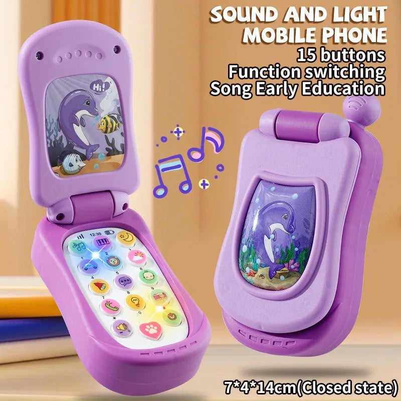 Puzzle early education music mobile phone cartoon simulation flip phone baby toy 61 children's gift English