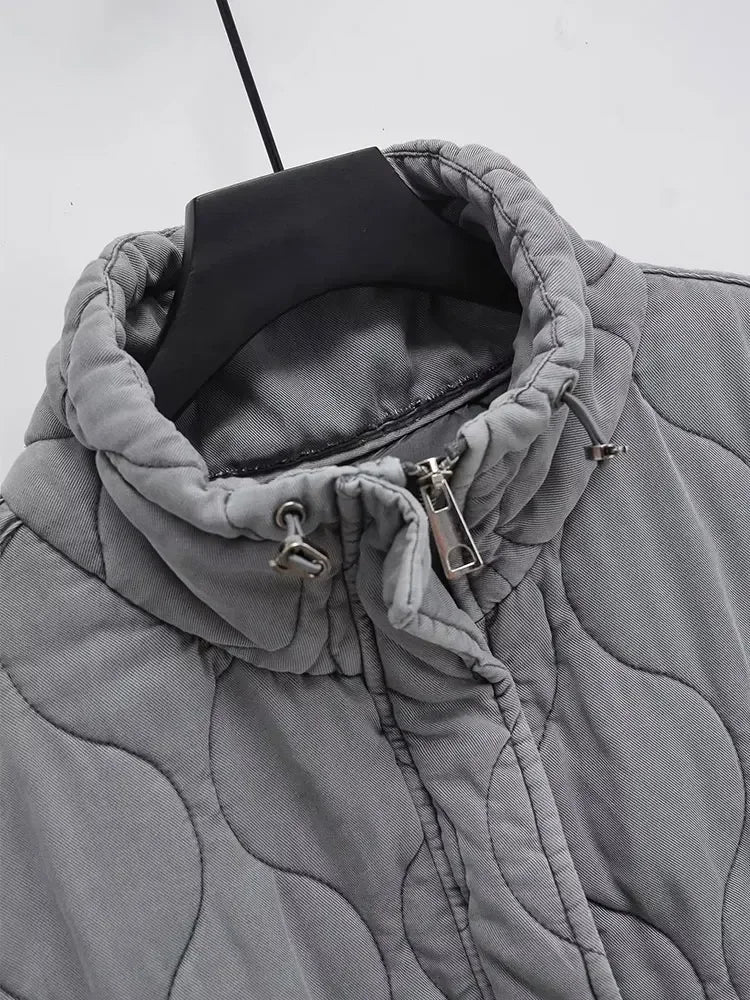Autumn Winter Women Standing Collar Light weight Sleeveless Cotton Coat Vest Women Pocket Decoration Tank Top