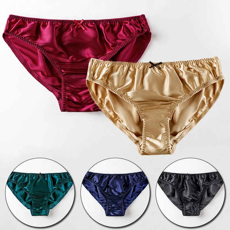 Women'S 100% Mulberry Silky Panties Fashion Lace Brief Large Size Comfortable Breathable Solid Color Lingerie Seamless Underwear