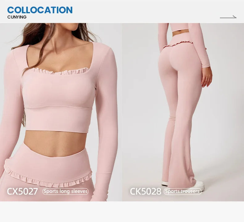 New Summer 2Pcs Women Gym Yoga Female Outfit Outdoor Sports Quick-Dry Long-Sleeved Shirt Set Woman Two-Piece Suit Sportswear