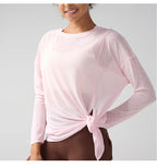 Fashion Women's Breathable Loose Quick Drying Long Sleeve Yoga Shirts Slimming Side Slits Leisure Running Fitness Cycling Tops