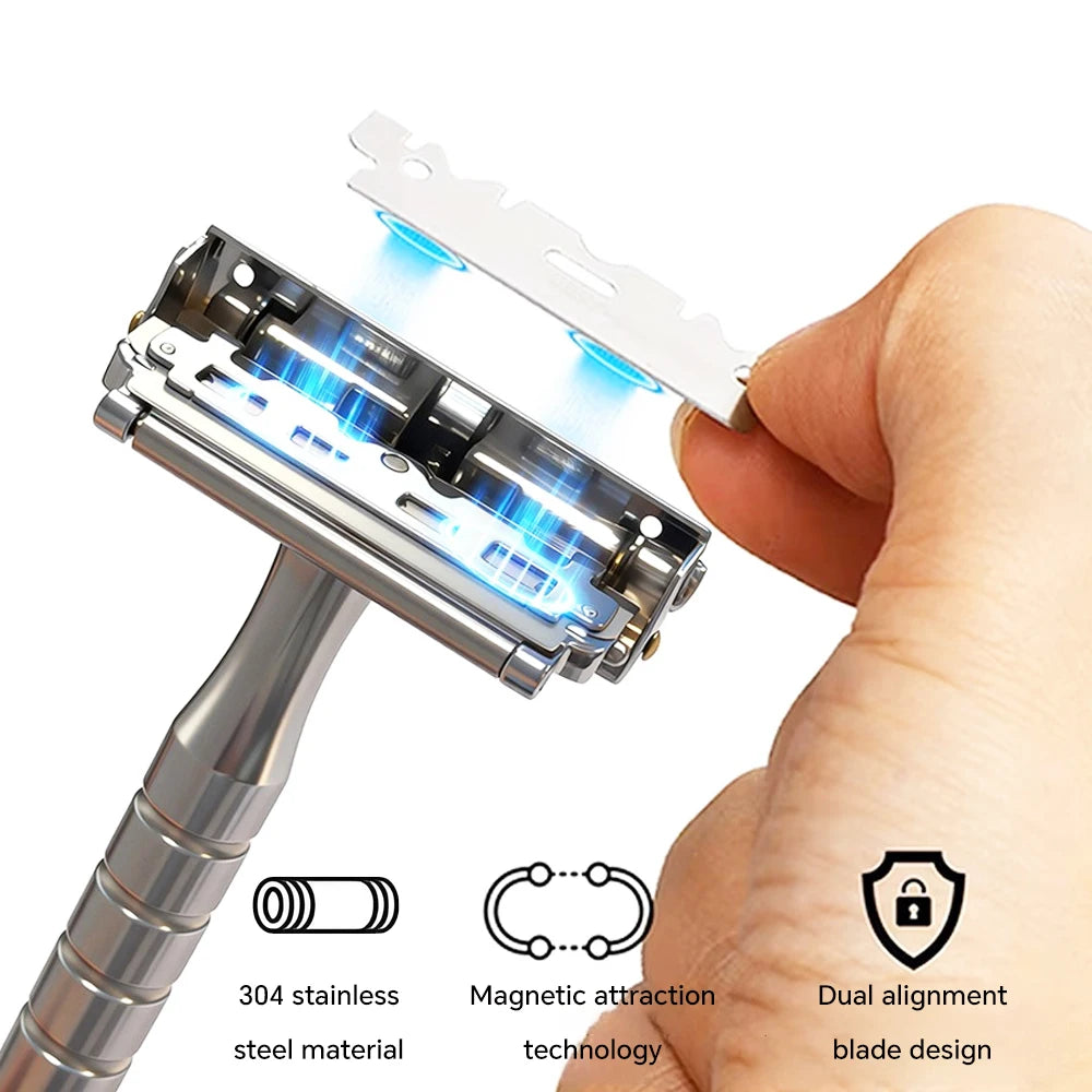 Shavcooo Glide Pro 4D Stainless Steel Safety Razor Eco-friendly Dual Half Shaving Shaver for Men Women Gift kit with Travel Box