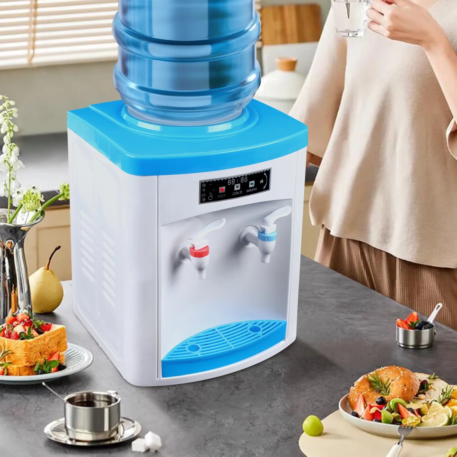 Compact Hot and Cold Water Dispenser, Energy-Saving Desktop Water Cooler Stainless Steel Mini Drinking Station for Office Home Secondary image