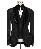 Luxury Costume Men Suit 2 Piece Sets Rhinestones Crystals Shawl Lapel Custom Wedding Slim Fit Tuxedos Blazer For Groom