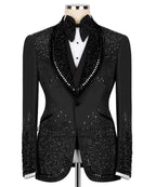 Luxury Costume Men Suit 2 Piece Sets Rhinestones Crystals Shawl Lapel Custom Wedding Slim Fit Tuxedos Blazer For Groom