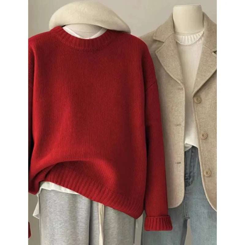 Soft waxy round neck 100 pure cashmere sweater women's loose sweater autumn and winter short base sweater