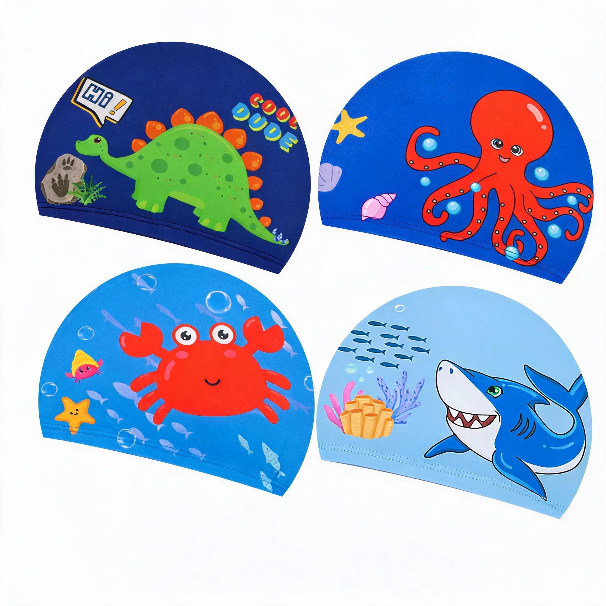 Kids Cartoon Animal Swim Cap 4Pcs/Set Quick Dry Polyester Nylon Elastic Bathing Hats for Boys Girls