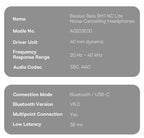 Baseus Bass BH1 NC Lite ANC Wireless Headphones 95% Noise Cancelling Headsets Headphone Bluetooth 6.0 80H Over Ear Earphones