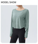 DRUR Women's Long Sleeve Yoga T-Shirts, Loose Fit Sports Fitness Crop Tops Casual Lightweight Thin Shirt For Gym Street Travel