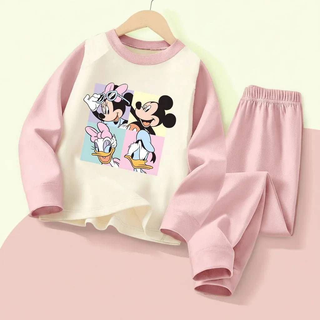 DISNEY Autumn and Winter Girls Comfy Soft Sleepwears Set Kids Casual Home Clothing Set Minnie Printed Child  Pijamas 0-10years