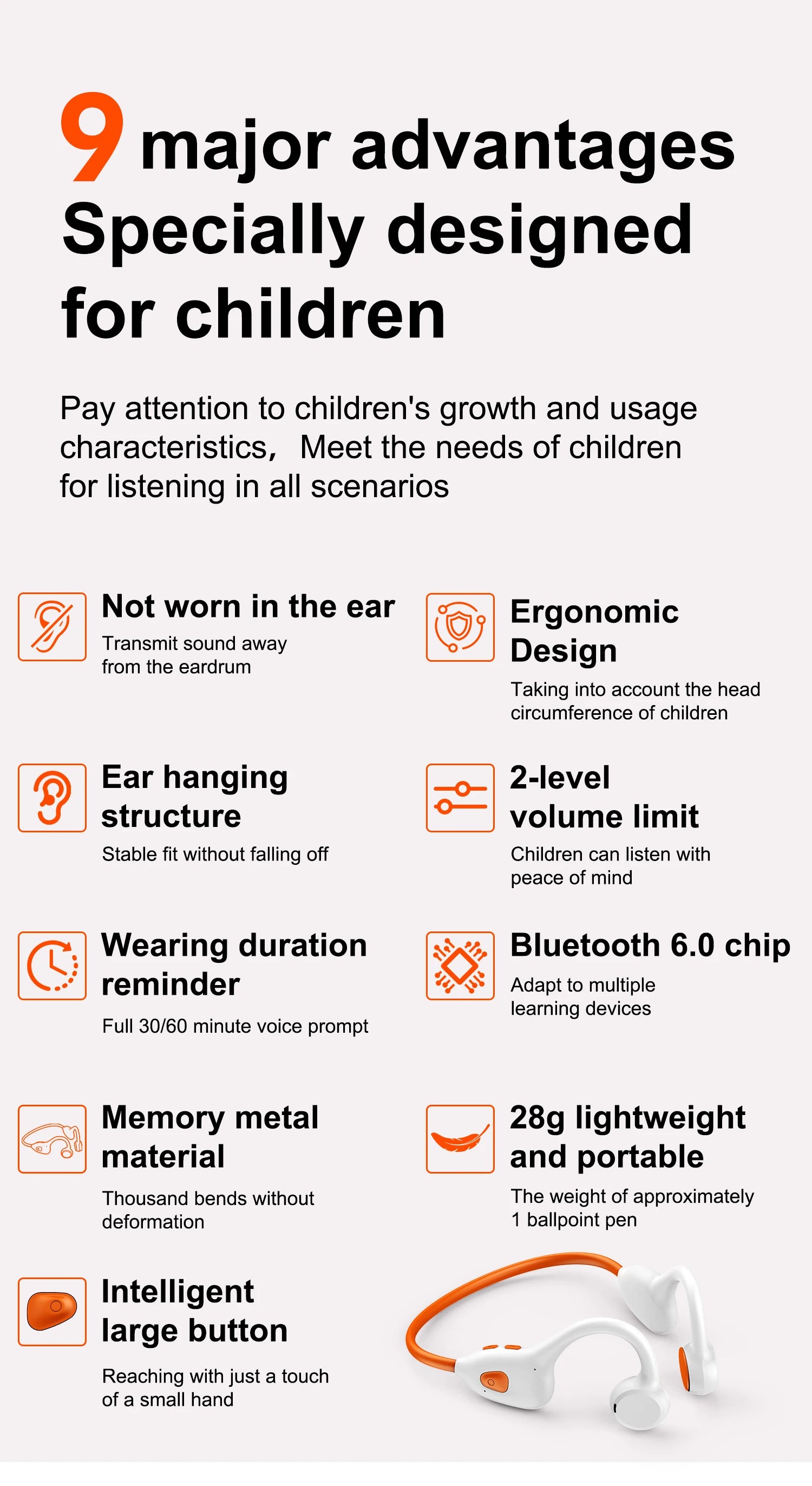 Air Conduction Stereo Headphones Kids Open Ear Bluetooth6.0 Earphones  Wireless Learning Noise Reduction Music Headset Earhook