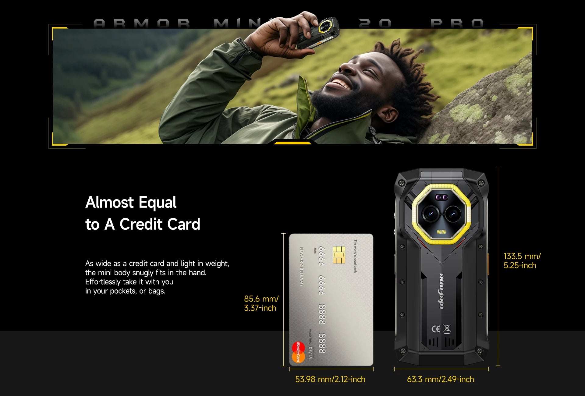 Ulefone Armor Mini 20 Pro 5G 4.7" Rugged Phone 64MP Night Camera  6200mAh Smartphone LED Light 16+256GB Android 14 Mobile phone