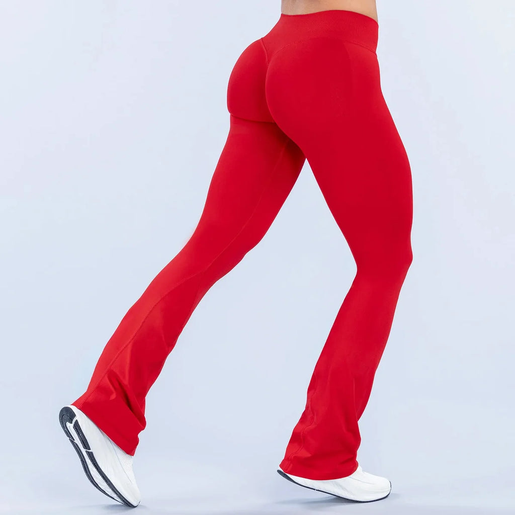 Flares Legggings Seamless Mid To Low Waistband Glute Contouring Wide Leg Pants Scrunch Booty Fitness Yoga Gym Flared Leggings