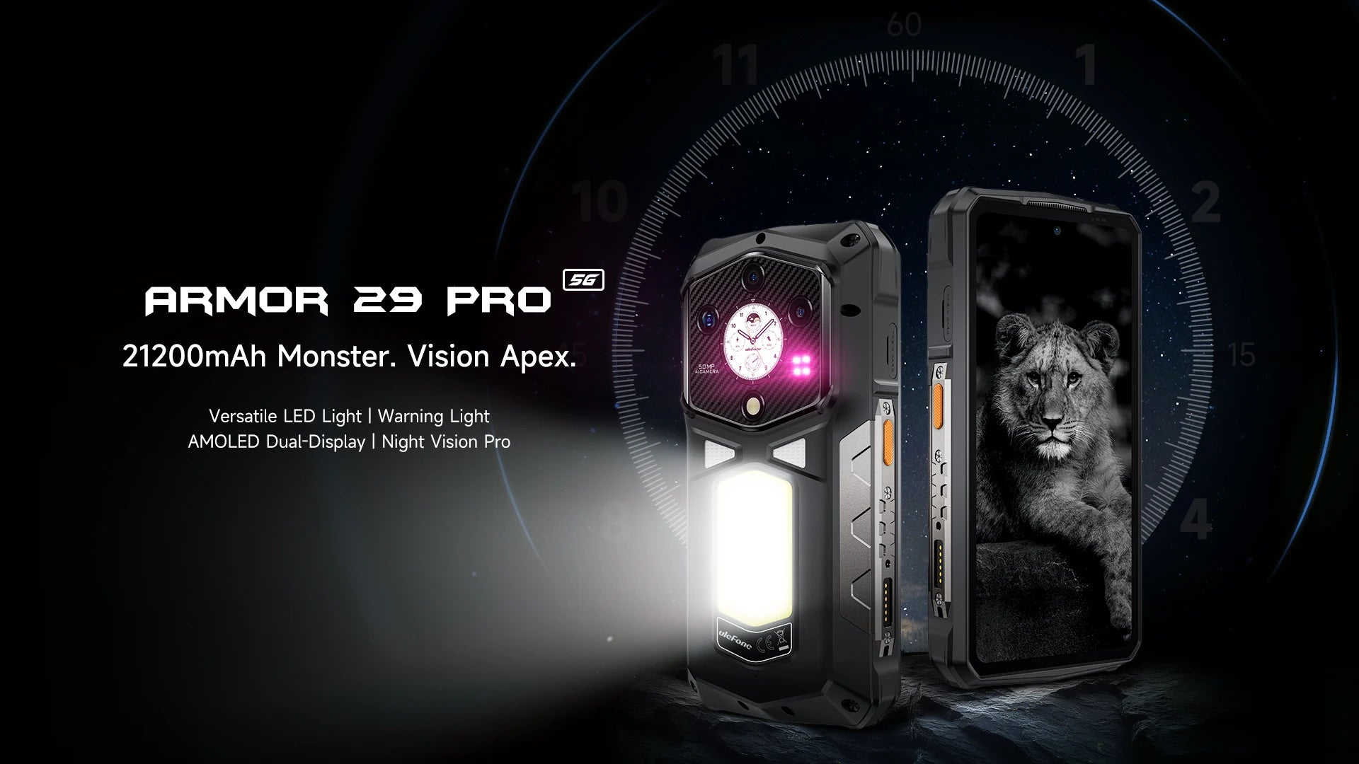 Ulefone Armor 29 Pro 5G AI Rugged Phone 6.67" 120Hz Up to 32GB RAM 512GB ROM 21200mAh 120W 64MP Night Vision Mobile Phone