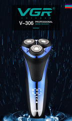 VGR Electric Shaver Professional Razor Waterproof Beard Trimmer Rotary 3D Floating Shaving Rechargeable Electric for Men V-306