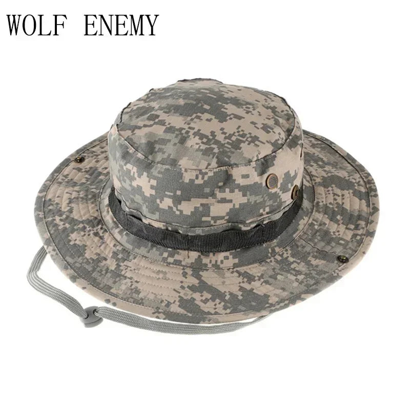 Multicam Tactical Fisherman Hats Foldable Outdoors Sniper Camouflage Fishing Cap Outdoor UV Sunscreen Panama Hunting Bucket Hat