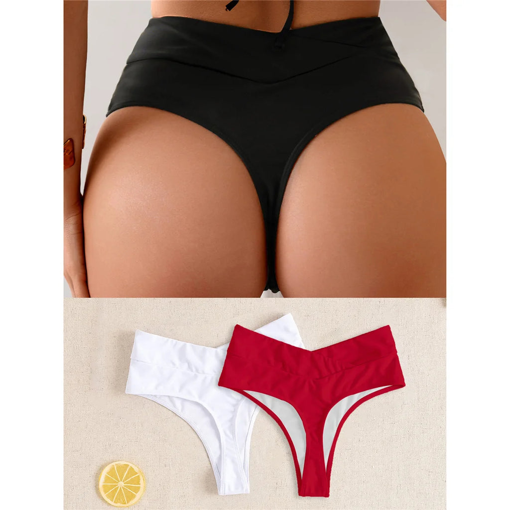 S - XL High Waist High Leg Cut Bikini Bottom Swim Brief Women Swimwear Female Bather Brazilian Tanga Panties Underwear K7095