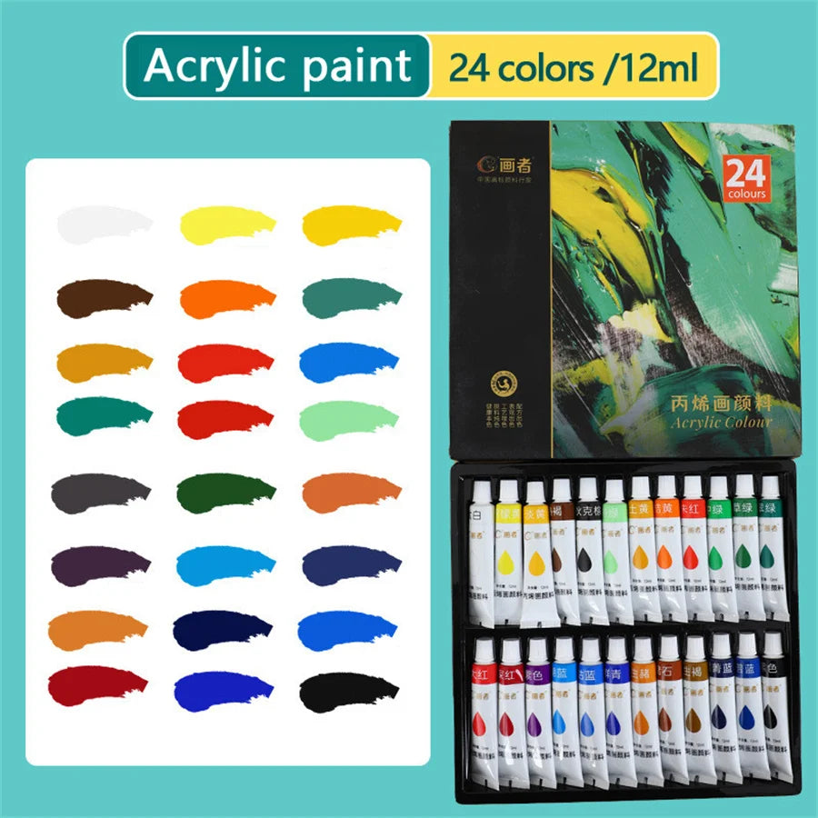 Acrylic paint set, 36 colors, each bottle 0.41 fluid ounces (12 ml), 36-color acrylic paints, non-fading, rich in color, suitabl