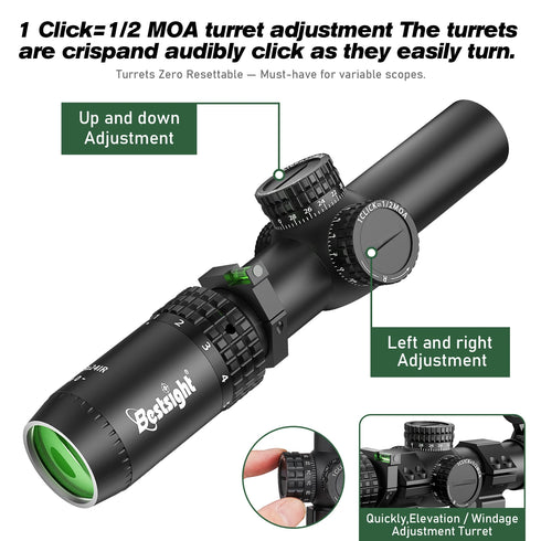 1-5X24 Tactical Optical Scope Red and Green Illuminated Reticle Hunting Scopes Compact Scope Sight