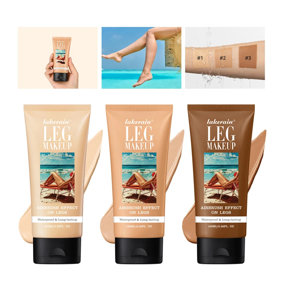 Bronze Leg & Body Makeup Foundation With Powder Puff 100ml Waterproof Long Lasting Even Skin Tone Body Tanning Cream 3 Colors