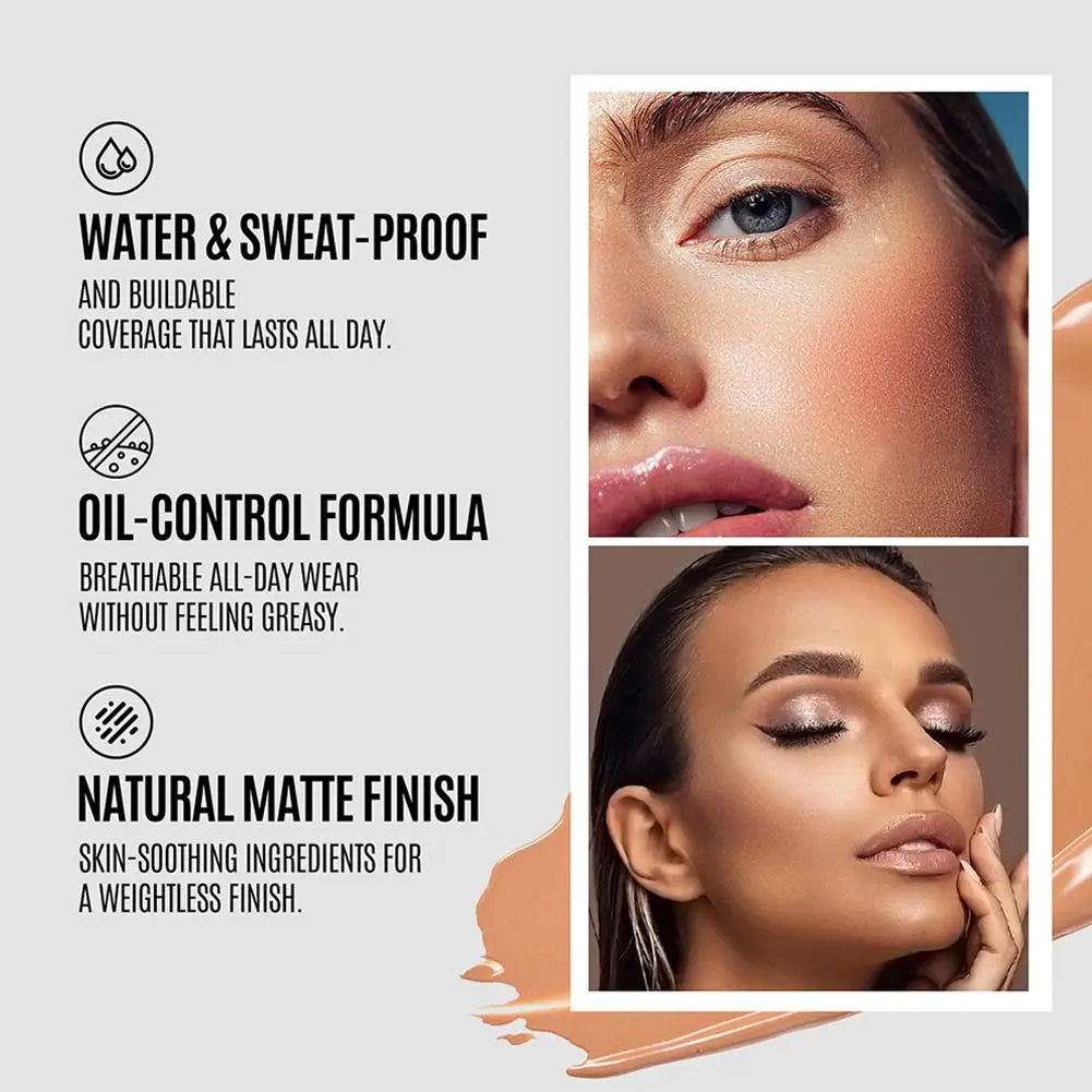 1Pcs Liquid Foundation Long Lasting Full Coverage Matte Cream CC Foundation Makeup Concealer Natural Liquid Base Moisturizing