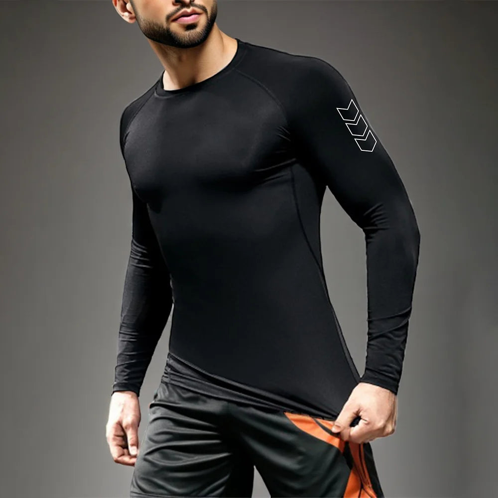 Men's Compression Long Sleeve Shirt Black Fitness T-shirt Male Running  Quick Drying Gym Top Sun Protection Sports Base Layer