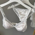 French Style Sweet Triangle Cup Lingerie Set Women Satin Lace Wireless Small Bust Gathered Thin Fabric Sexy Soft Underwear S-XL