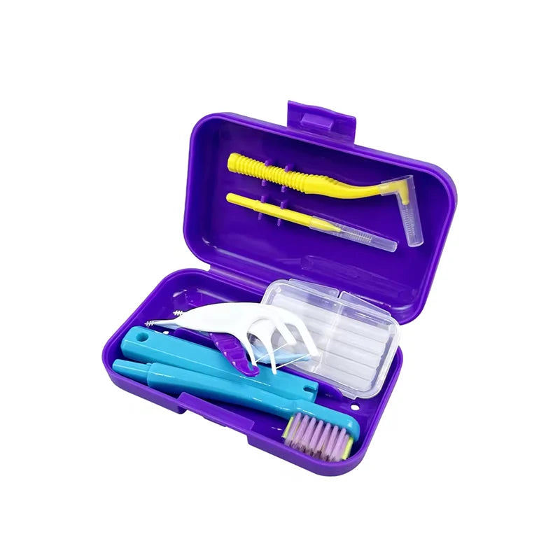 Portable Orthodontic Oral Dental Cleaning Kit Travel Foldable Toothbrush Dental Floss Interdental Brush Oral Care Cleaning Case