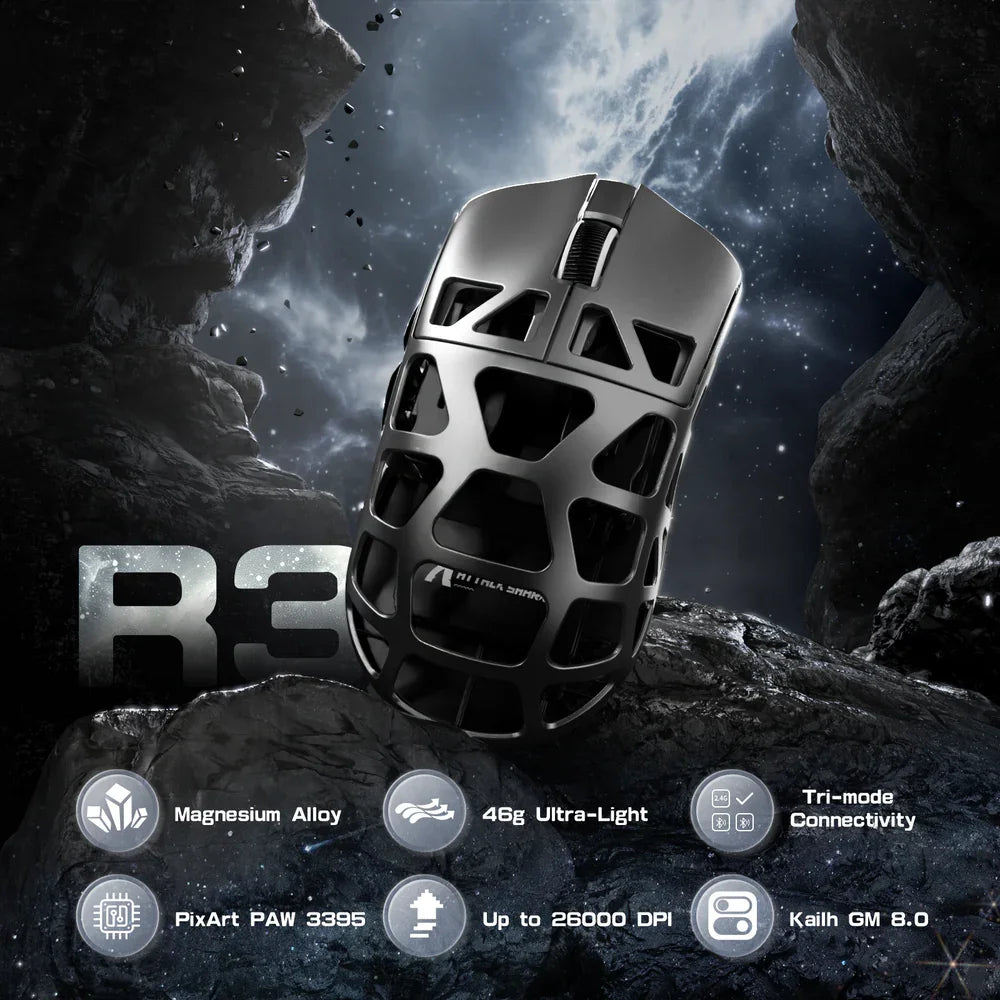 ATTACK SHARK R3 Magnesium Alloy Gaming Mouse 8K SUPERLIGHT 8000Hz 6 Adjustable DPI up to 26000 PAW3395 BT/2.4G Wireless/Wired Main image
