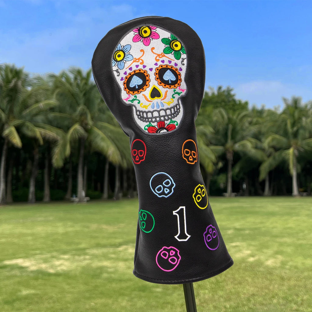 Golf Club Headcovers #1 #3 #5 Wood Head covers Skulls Design Driver Fairway Hybrid Woods Headcover Black PU Premium Leather Head