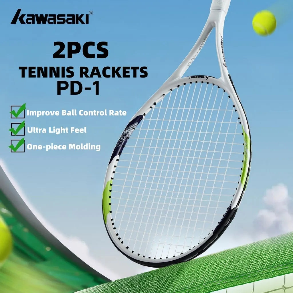 Kawasaki Light Tennis Rackets Set Carbon Composite Racquet Set KD1&PD1 Beginner Professional Shooting Men and Women Training Set