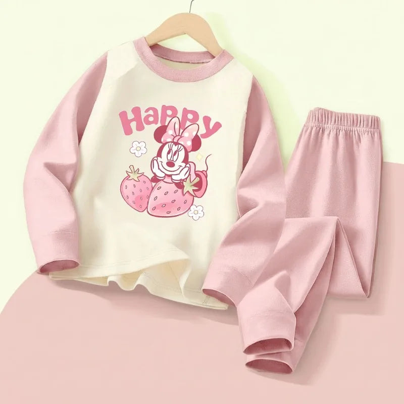DISNEY Autumn and Winter Girls Comfy Soft Sleepwears Set Kids Casual Home Clothing Set Minnie Printed Child  Pijamas 0-10years