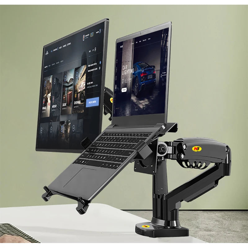 Desktop NB F160 + FP-2 Gas Spring Dual Arm for 17"-27" Monitor Holder + 10"-17" Laptop Support Air Press Mount Stand Load 2-9kg Main image