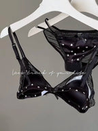 French Style Sweet Triangle Cup Lingerie Set Women Satin Lace Wireless Small Bust Gathered Thin Fabric Sexy Soft Underwear S-XL