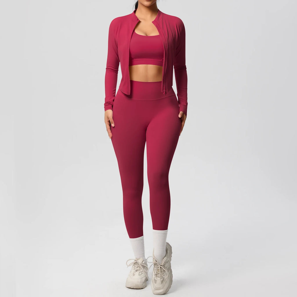 3pcs Sportswear Yoga Set Gym Sports Bra Zipper Jacket Leggings Clothes Sportswear Yoga Suits For Women Fitness Set Tracksuit