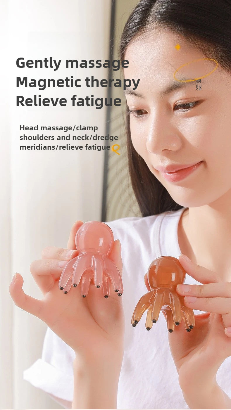 Resin Octopus Massage Comb Head Meridian Scraping Scalp Massage Brush Acupuncture SPA Gua Sha Massage Comb Fatigue Relief