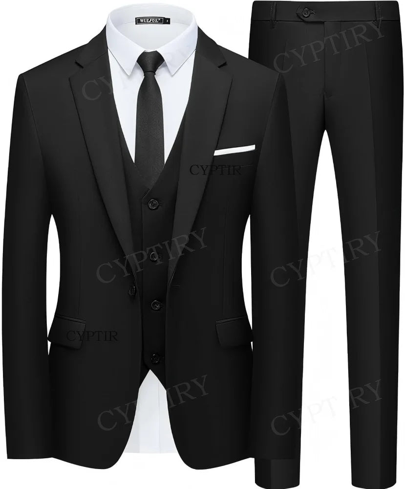 Elegant Men's Suit 3 Piece Fashion Lapel Single Breasted Groom Wedding Slim Fit Casual Version Business Suit For Man