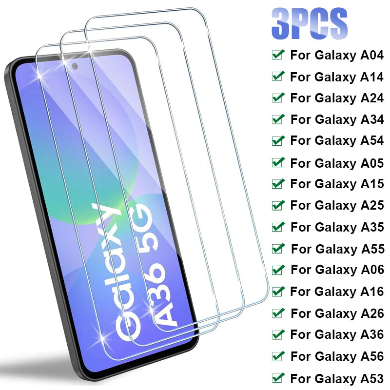 3PCS Tempered Glass for Samsung Galaxy A16 A36 A56 A06S A26 Screen Protector for Samsung A55 A35 A25 A15 A05S A54 A34 A53 A14 5G Main image