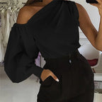 Sexy Off Shoulder Women Shirts Summer Lantern Sleeve Blouse Casual Loose Solid Tops Lady Elegant Blusas Femme Streetwear Shirt