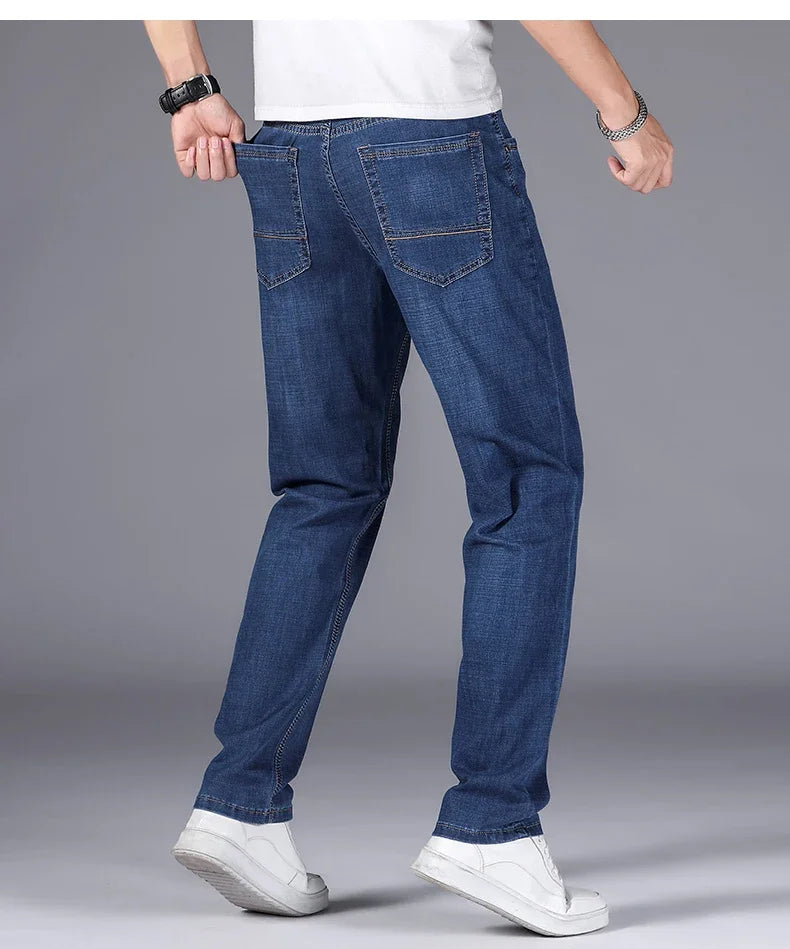 Man Pants Office Business Jeans Men Classic Blue Black Cotton Stretch Straight Denim Pants Male Brand Trousers