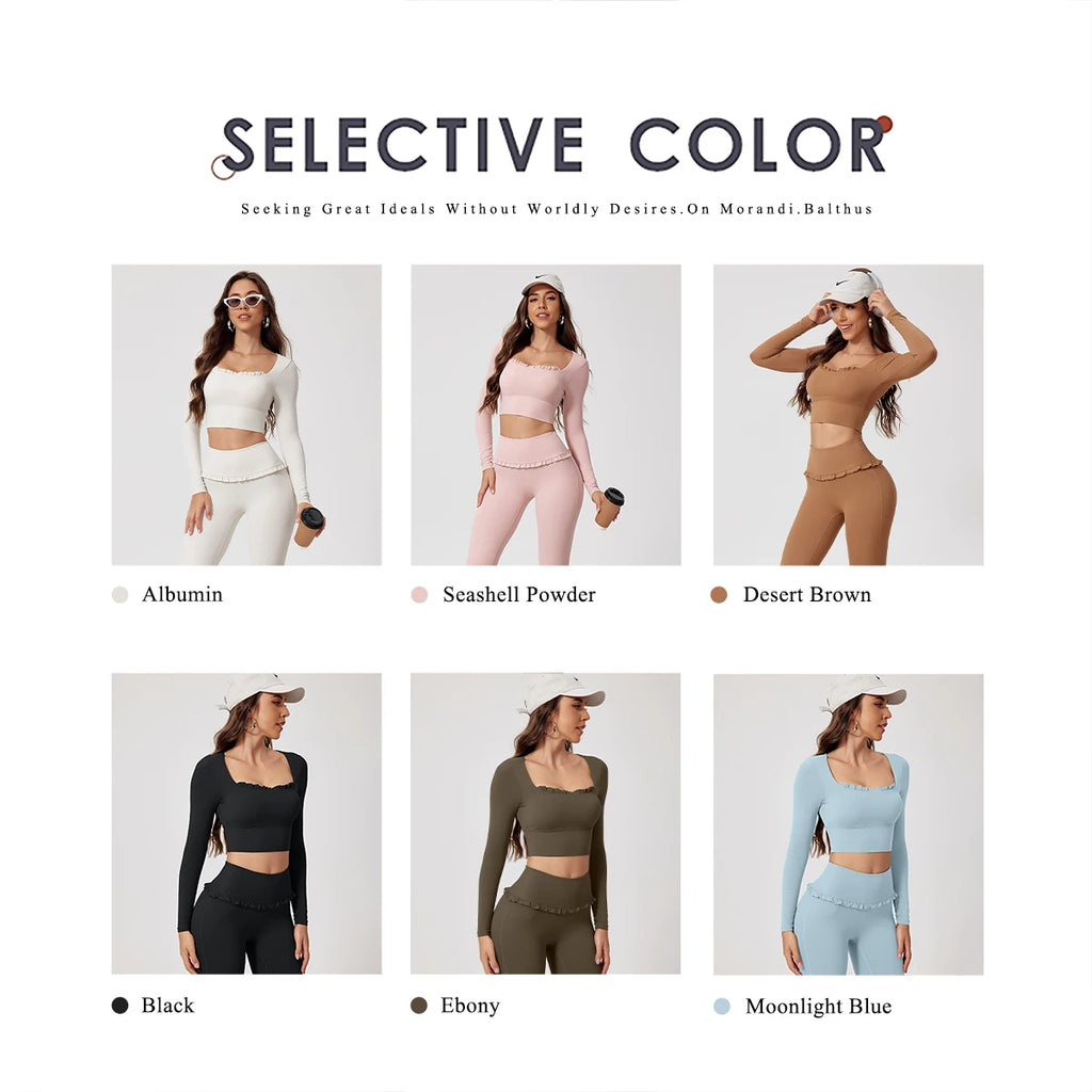 New Summer 2Pcs Women Gym Yoga Female Outfit Outdoor Sports Quick-Dry Long-Sleeved Shirt Set Woman Two-Piece Suit Sportswear