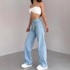 High Waist Straight Leg Jeans plus Size Fashionable Spring Autumn Long Pants Comfortable Casual Russian Cross-Border Style