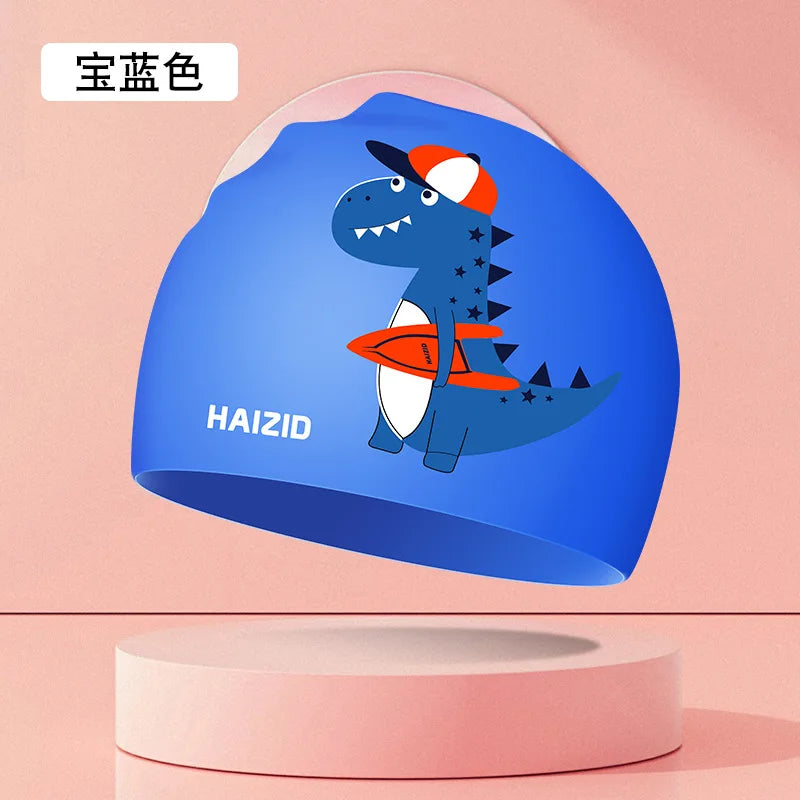 Kids Swim Cap High Elastic Waterproof Silicone Breathable Lightweight Cartoon Pattern for Pool Swimming Boys Girls Comfort Fit