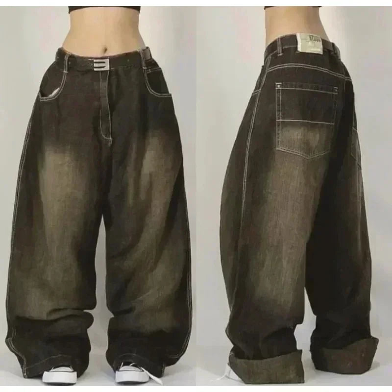 American Y2K 2025 New Baggy Wide Leg Black Jeans Overszied Women Street Casual Joker Denim Pants Couple Jeans Vintage Streetwear