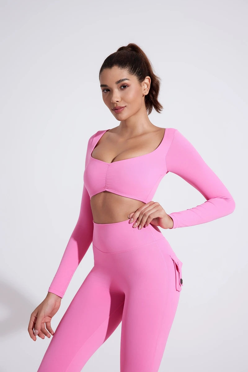 QINACTIVE Women Yoga Shirts Crop Top Long Sleeves Shirts for Women Yoga Sports Fitness Gym Clothes Workout Tops