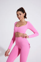 QINACTIVE Women Yoga Shirts Crop Top Long Sleeves Shirts for Women Yoga Sports Fitness Gym Clothes Workout Tops