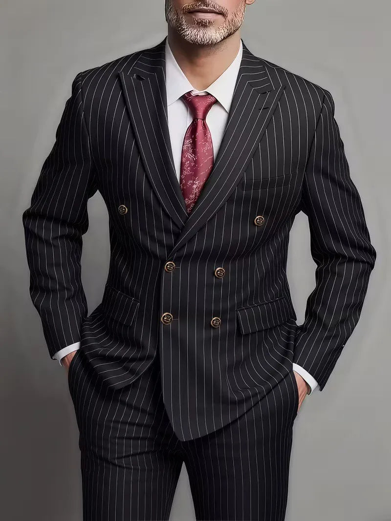 Men Suits Men's Two Piece Suit Double Breasted Man Fashionable and Slim-fitting Design Groom Wedding Dress Casual Striped Fabric
