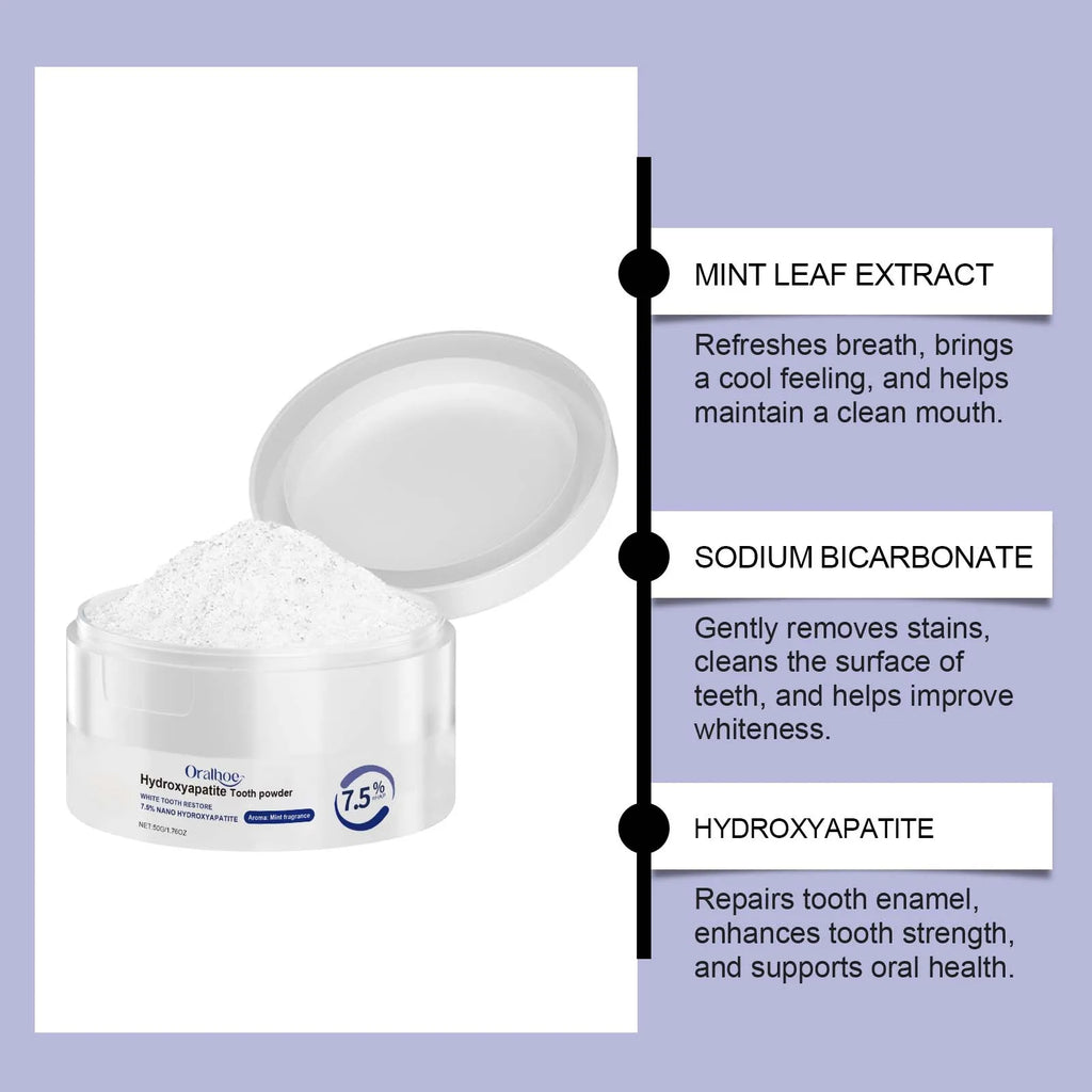 Oral Care Deep Cleaning Whitening Tooth Powder with 7.5% Hydroxyapatite - Remineralizing Cool Mint Enamel Repair Fresh Breath