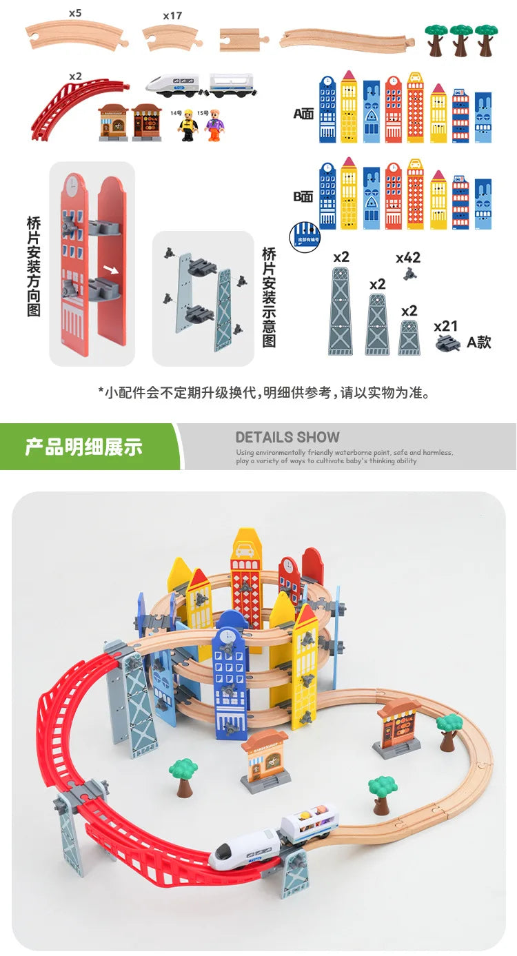 new Wooden Railway Track Set Electric Train Magnetic Car Diecast Slot Fit All Brand Biro Wood Track Assemble Toy Boy Gift