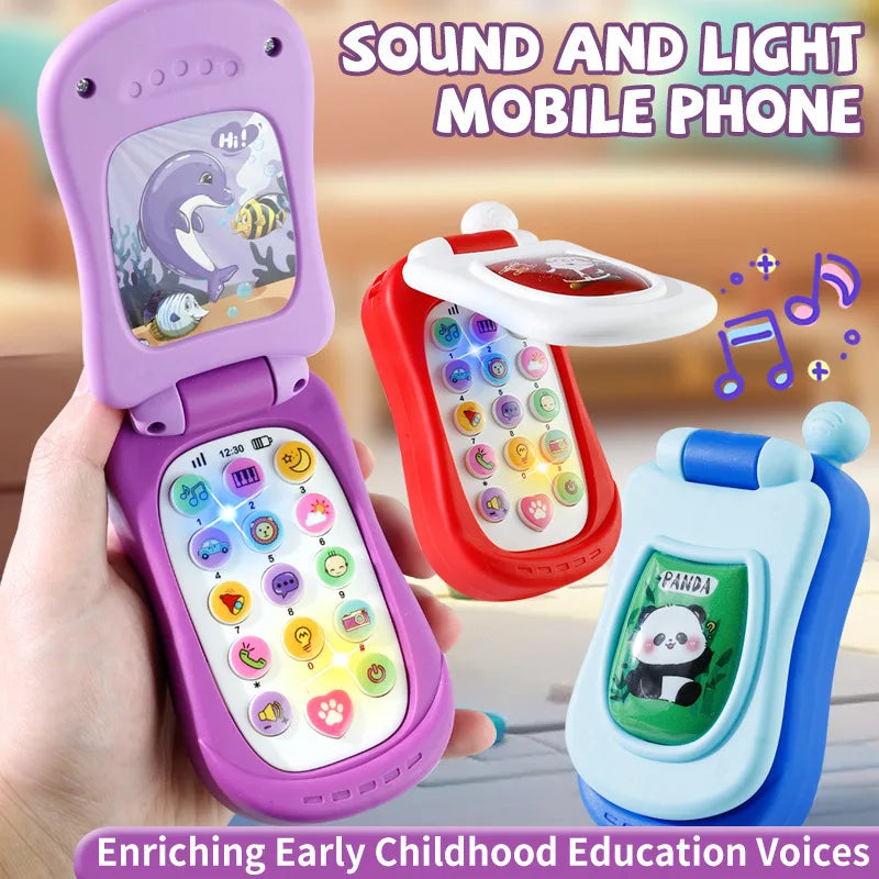 Puzzle early education music mobile phone cartoon simulation flip phone baby toy 61 children's gift English Main image